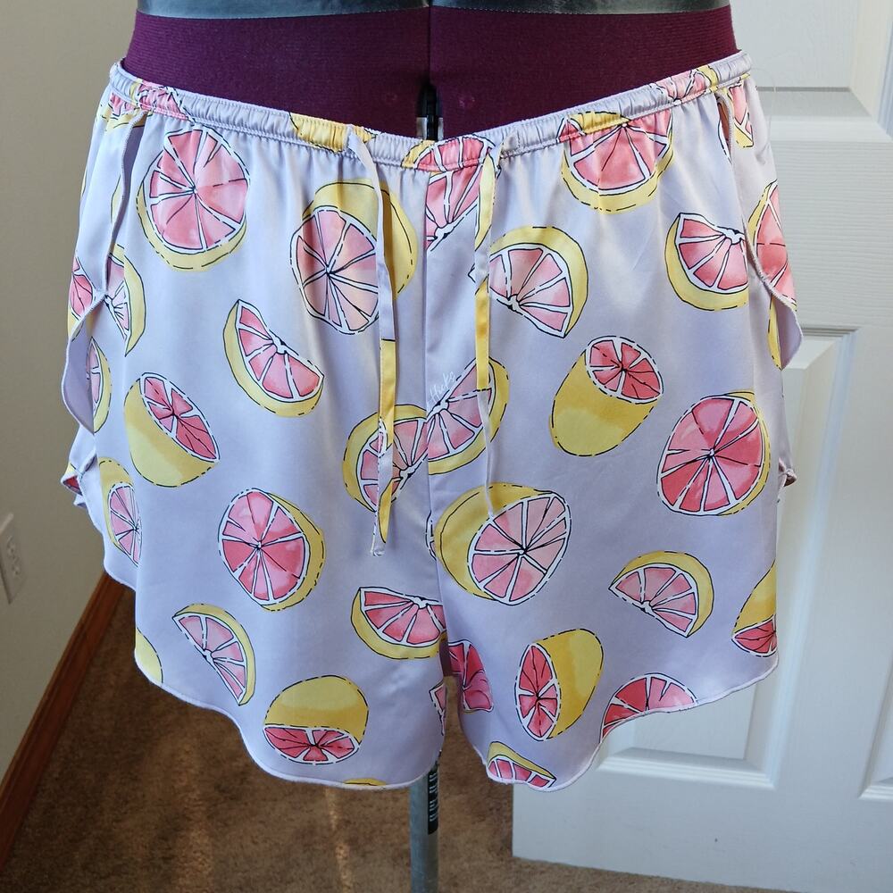 Gilly Hicks Hollister Satin Citrus Fruit Print Sleep Set XL purple LS top shorts - Picture 4 of 16